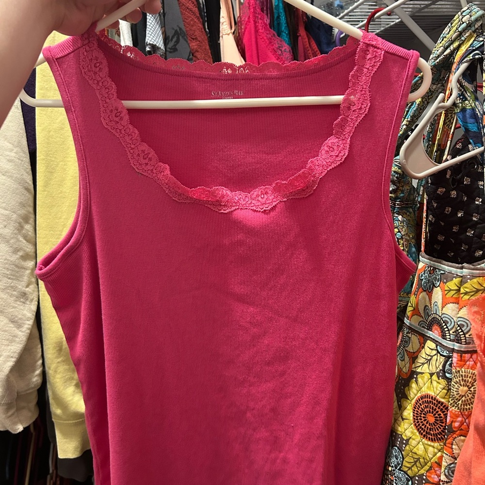 St John’s Bay- Bright Pink Lace-Trim Tank Top- Size 1X